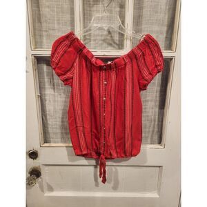 Twine & String Red‎ Striped Button Front Top Women's Size Small